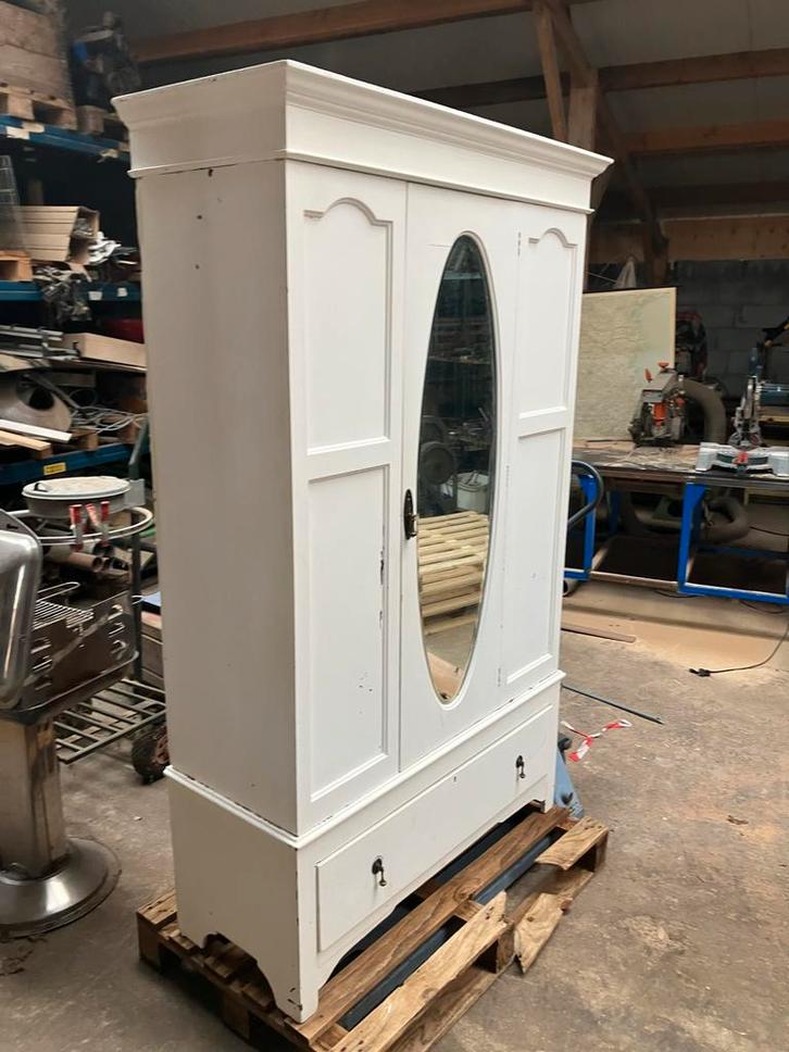 Witte Kast met Spiegeldeur en Lade, Huis en Inrichting, Kasten | Kledingkasten, Gebruikt, 150 tot 200 cm, 50 tot 100 cm, 25 tot 50 cm
