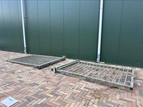 Gegalvaniseerde dubbele poort, Tuin en Terras, Tuinhekken en Hekwerk, Gebruikt, Spijlenhekwerk, IJzer, Met poort, Ophalen