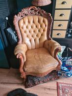 Antieke fauteuil met lederen bekleding, Ophalen of Verzenden