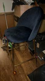 Barkruk 1 blauwe velvet, Huis en Inrichting, Barkrukken, 1 kruk, Ophalen of Verzenden, Zo goed als nieuw, 60 tot 90 cm