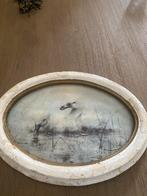 Klassiek schilderij paard in waterlandschap ovale lijst.  An, Ophalen of Verzenden