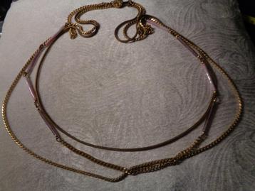 goudkl vintage ketting met roze agaat en paarse charoiet beschikbaar voor biedingen