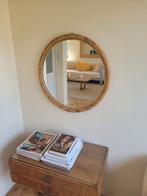 Vintage grote italiaanse bamboe rotan ronde spiegel, Gebruikt, Rond, Ophalen of Verzenden, Minder dan 100 cm