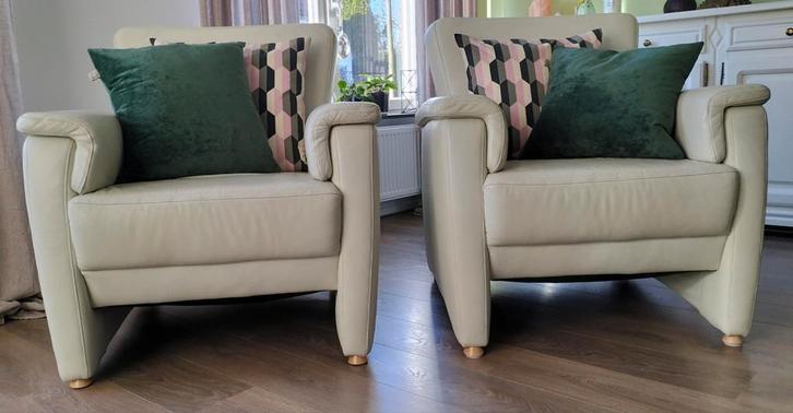 Leren fauteuils 2 wit, Huis en Inrichting, Fauteuils, Gebruikt, Leer, 75 tot 100 cm, 75 tot 100 cm, Ophalen