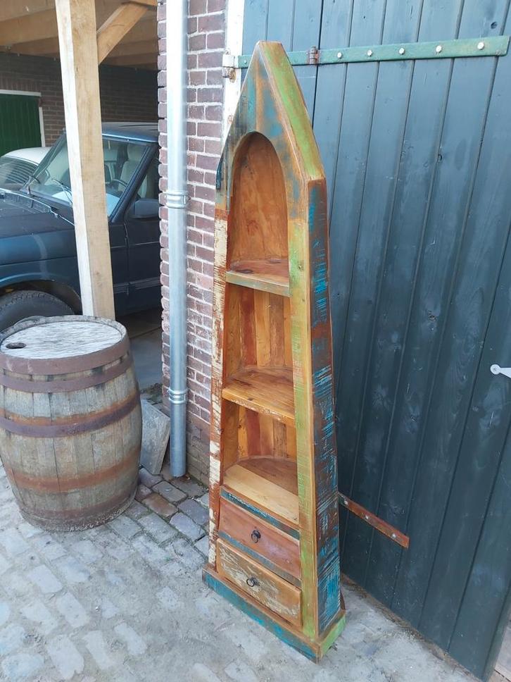 Kobolo boot boekenkast kast punt gerecycled hout, Tuin en Terras, Bergingen en Tuinkasten, Zo goed als nieuw, Overige typen, Hout