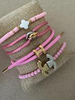Roze met gouden letter H koord armband verguld en waterproof, Staal, Nieuw, Ophalen of Verzenden, Roze