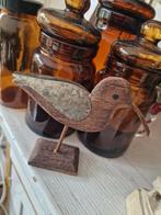 Vintage houten vogel afgezet met metaal, Ophalen of Verzenden, Huis en Inrichting