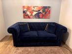 Donkerblauwe chesterfield fluwelen slaapbank/sofabank, Ophalen, Metaal, Tweepersoons, 75 tot 100 cm