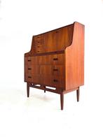 Vintage teakhouten Deense secretaire jaren ‘60, Huis en Inrichting, Kasten | Secretaires, Verzenden, Zo goed als nieuw, Vintage retro buisframe design rotan webbing papercord