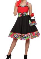 Leuke rood/groen/blauw/zwarte ROCK & ROLL/POPART jurk, Carnaval, Nieuw, Kleding, Ophalen