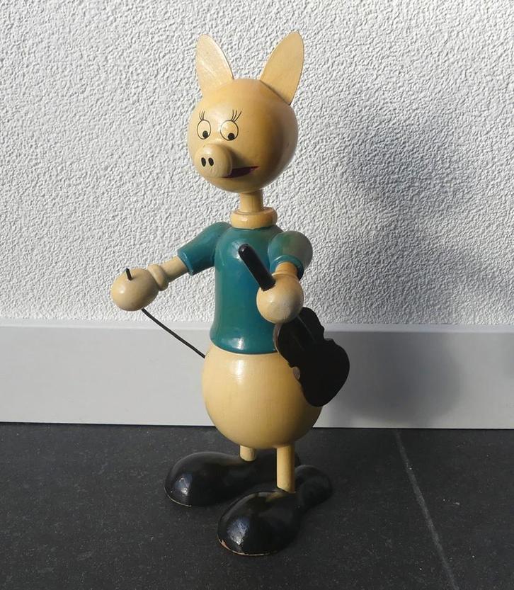 Spaans vintage spaarvarken violist hout varken met viool, Verzamelen, Spaarpotten, Gebruikt, Dier, Hout, Ophalen of Verzenden