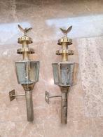 Set identieke koperen koetslampen antiek., Ophalen