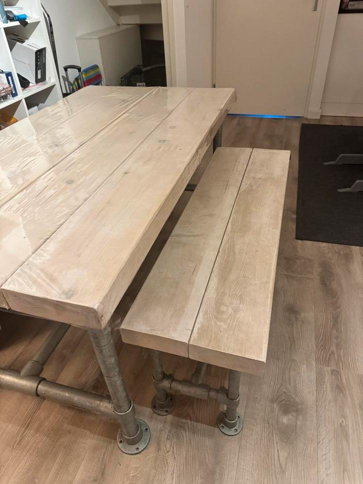 Stijgerhouten Tafel + Bank, Huis en Inrichting, Tafels | Eettafels, Gebruikt, 100 tot 150 cm, 150 tot 200 cm, Vijf personen of meer