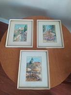 Vintage Aquarellen - Stadsgezichten (Set van 3), Antiek en Kunst, Ophalen of Verzenden