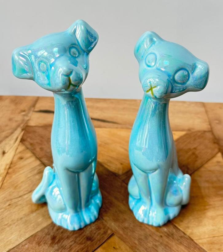 Vintage jaren ‘50 Robin Eggs Blue hij en zij honden, Antiek en Kunst, Antiek | Keramiek en Aardewerk, Ophalen of Verzenden