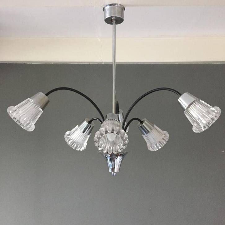 OPRUIMING Jaren 50 60 chroom ice glas Kalmar Orrefors etc, Huis en Inrichting, Lampen | Hanglampen, Gebruikt, Minder dan 50 cm