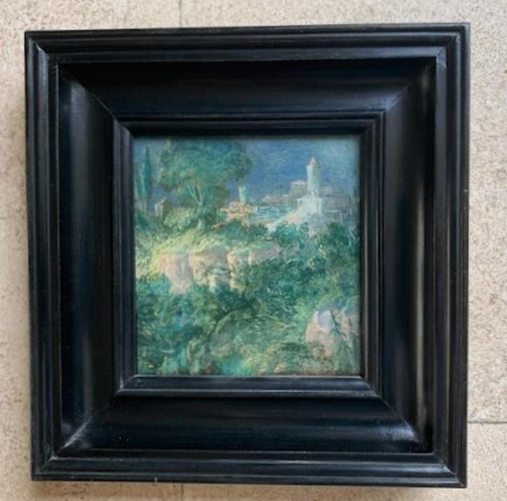 Berglandschapje met dorpje - (Paul Christiaan Bos geb. 1956), Antiek en Kunst, Kunst | Schilderijen | Klassiek, Ophalen of Verzenden