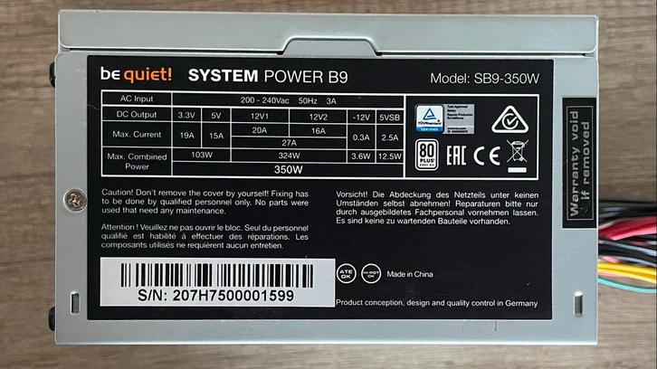 350W Voeding Be Quiet! System Power B9, Computers en Software, Interne voedingen, Zo goed als nieuw, Ophalen of Verzenden