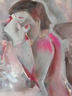 Gouache verf op papier rokende vrouw jaren 90, Antiek en Kunst, Verzenden