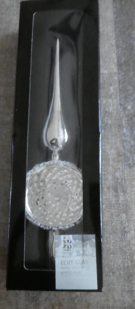 Prachtige zilveren piek van glas met deuk krater in doos., Diversen, Kerst, Zo goed als nieuw, Ophalen of Verzenden