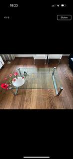 Glazen salontafel met RVS poten - 140x90cm, Ophalen, Gebruikt, 100 tot 150 cm, 50 tot 100 cm