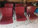 6 rode leren eetkamerstoelen, Huis en Inrichting, Ophalen, Gebruikt, Leer, Vijf, Zes of meer stoelen