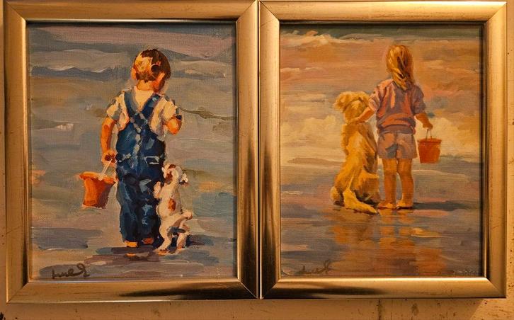 Kinderen op het strand., Antiek en Kunst, Kunst | Schilderijen | Klassiek, Ophalen of Verzenden