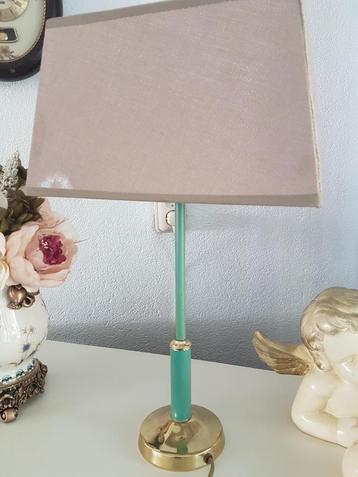 Mid Century Brass tafel lamp, messing- Groen beschikbaar voor biedingen