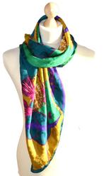 Vintage designer foulard, zijde shawl, multicolor, Kleding | Dames, Mutsen, Sjaals en Handschoenen, Vintage Designer, Verzenden