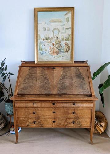 Secretaire bureau kast lade wortelnouthout antiek  beschikbaar voor biedingen