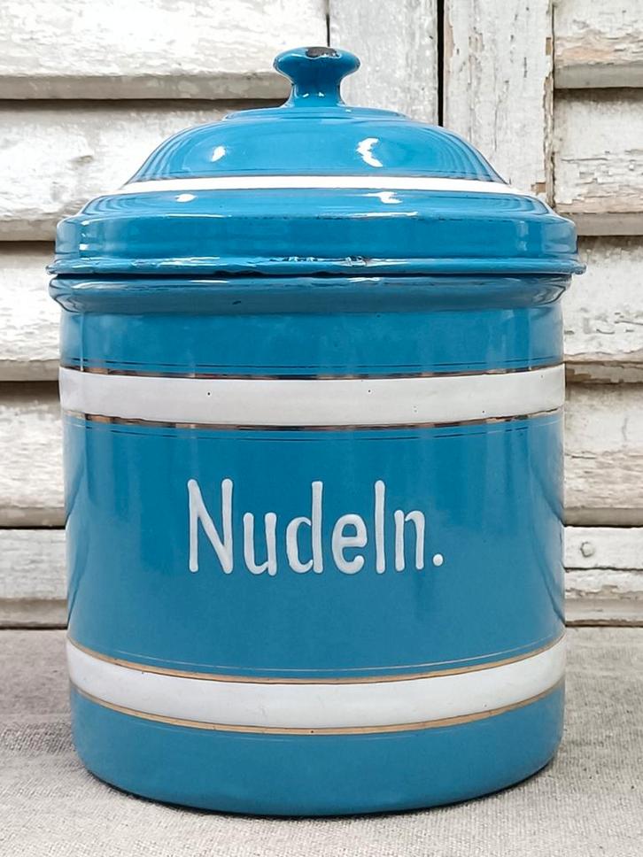 Oude emaille Nudeln voorraadbus, Antiek en Kunst, Antiek | Emaille, Ophalen of Verzenden