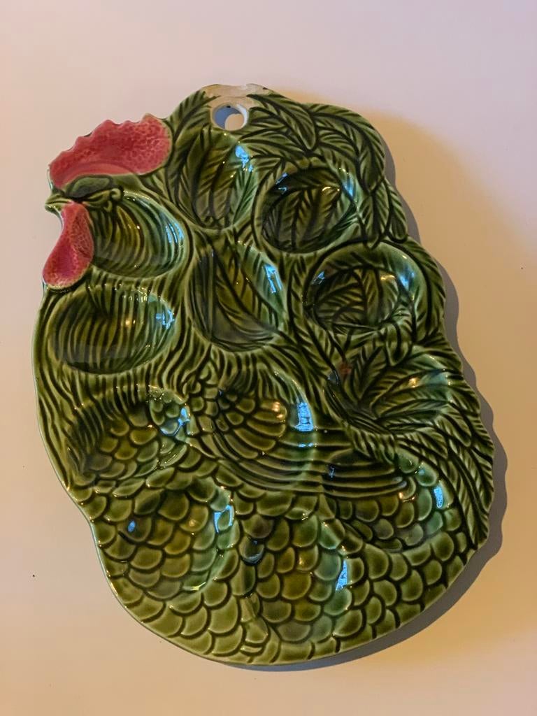 Vintage Majolica Haan Eieren groen Serveerschaal Antiek, Ophalen of Verzenden