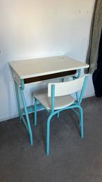 Vintage schooltafel met stoel mint, Huis en Inrichting, Stoelen, Ophalen, Gebruikt, Overige kleuren, Eén