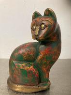 Teakhouten Poes met Messing Details, Antiek en Kunst, Kunst | Beelden en Houtsnijwerken, Ophalen of Verzenden