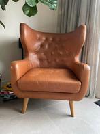 Cognac leren fauteuil - Scandinavisch design, Ophalen, Minder dan 75 cm, Leer, Zo goed als nieuw