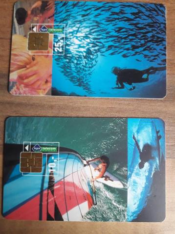 2 Telefoonkaarten Sport. Windsurfen en duiken. KPN Telecom.  beschikbaar voor biedingen