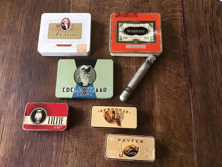oude sigarenblikjes, 6 stuks, Verzamelen, Rookartikelen, Aanstekers en Luciferdoosjes, Gebruikt, Tabaksdoos of Verpakking, Ophalen of Verzenden