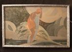 Art Deco kunstwerk in gouache, Antiek en Kunst, Kunst | Schilderijen | Klassiek, Verzenden