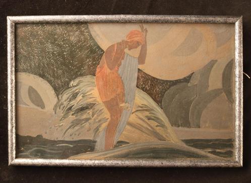 Art Deco kunstwerk in gouache, Antiek en Kunst, Kunst | Schilderijen | Klassiek, Verzenden