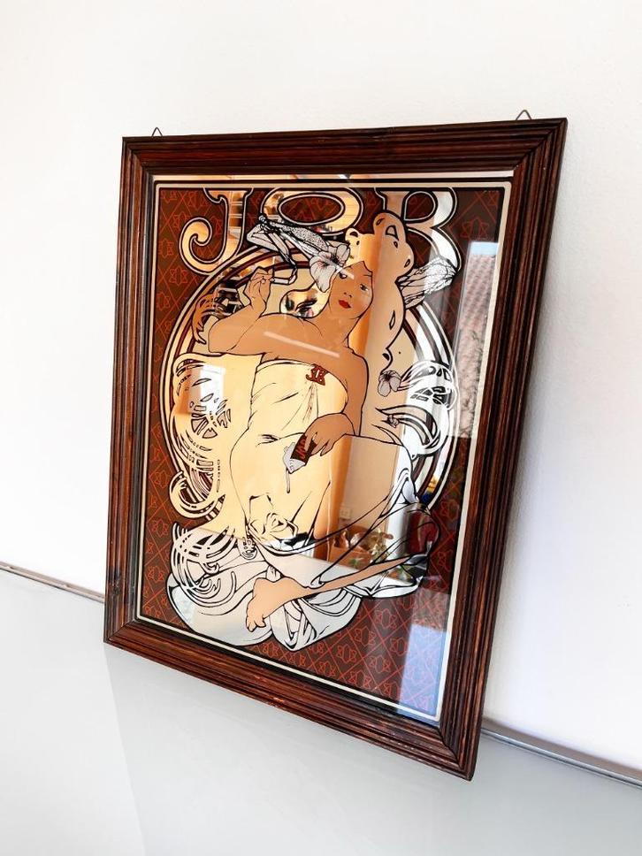 Vintage Mucha Job Cigarettes Reclame spiegel, Antiek en Kunst, Antiek | Spiegels, 50 tot 100 cm, Minder dan 100 cm, Rechthoekig
