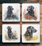 Flatcoated Retriever Aquarel onderzetters met houder, Nieuw, Glas of Kopje, Verzenden