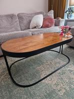 Retro houten industriële salontafel ovaalvormig, Ophalen, 100 tot 150 cm, 50 tot 100 cm, Zo goed als nieuw