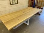 Eettafel en bank 2.40M hout, stalen frame, Huis en Inrichting, Tafels | Eettafels, Ophalen of Verzenden, Zo goed als nieuw, Rechthoekig