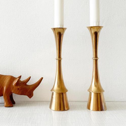 2 vintage Deens Design messing KANDELAREN Quistgaard '60, Huis en Inrichting, Woonaccessoires | Kandelaars en Kaarsen, Gebruikt