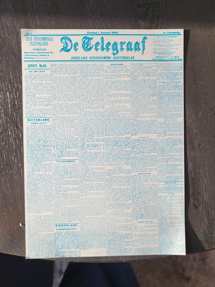 Metalen Print Telegraaf 1e Editie, Verzamelen, Tijdschriften, Kranten en Knipsels, Krant, Nederland, Voor 1920, Ophalen