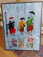 Schilderij met 3 vrolijke dames in de regen, Antiek en Kunst, Kunst | Schilderijen | Klassiek, Ophalen