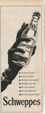 Retro reclame 1977 Schweppes frisdrank Indian tonic, Verzenden, Overige typen
