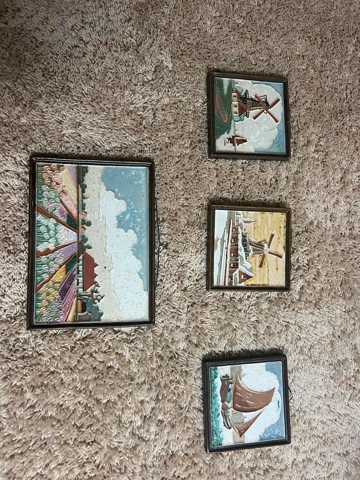 Set van 4 Antieke Delftse Tegels, Antiek en Kunst, Antiek | Wandborden en Tegels, Ophalen