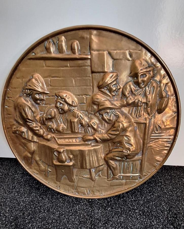 Koperen wandbord  bar tafereel, Antiek en Kunst, Antiek | Wandborden en Tegels, Ophalen of Verzenden