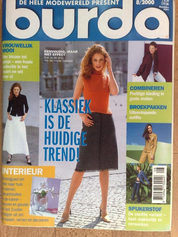 Burda augustus , nr. 8 / 2000, Hobby en Vrije tijd, Kledingpatronen, Zo goed als nieuw, Vrouw, Burda, Verzenden